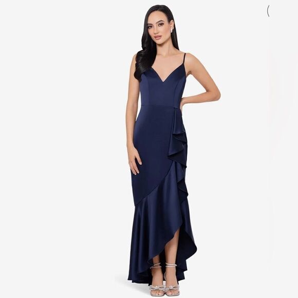 NWT XSCAPE L
Satin Dress With A Fun Side Ruffle Makes For A Flattering size 10 - Picture 1 of 9